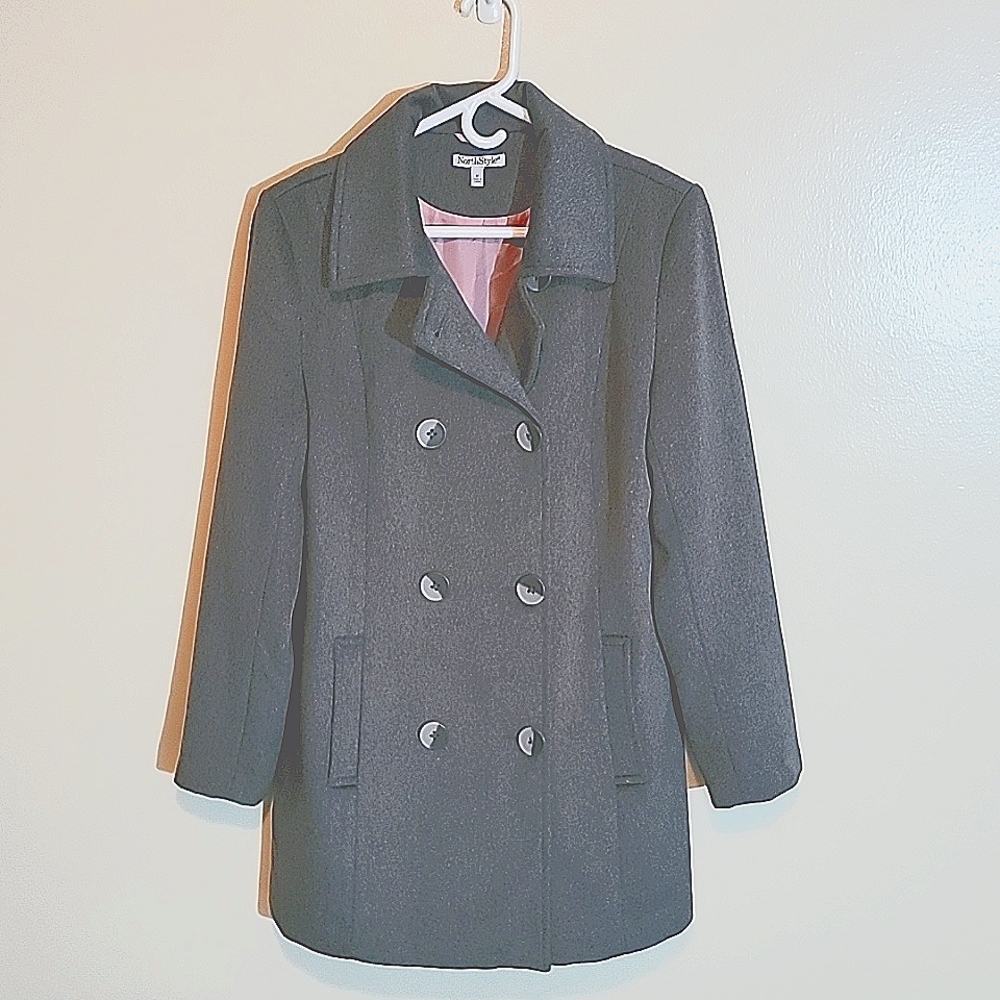 NorthStyle Women's Gray Pea Coat Medium